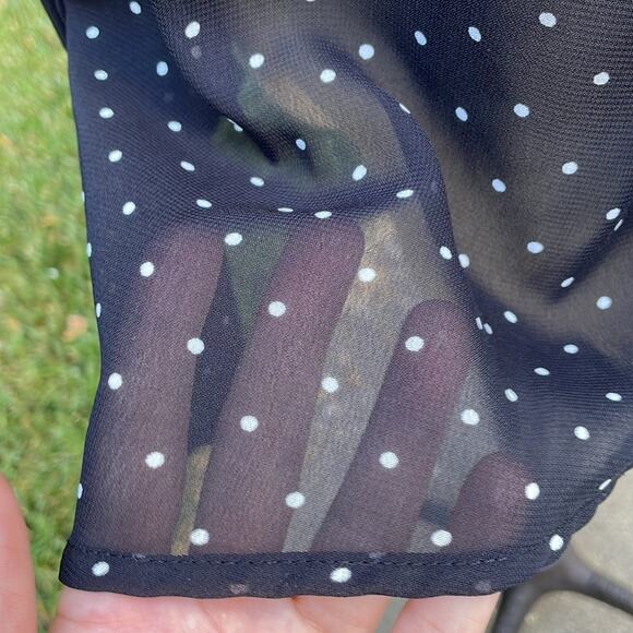 Halogen Sheer Long Sleeve Black & White Polka Dot Blouse Women's Size Small - Picture 8 of 12